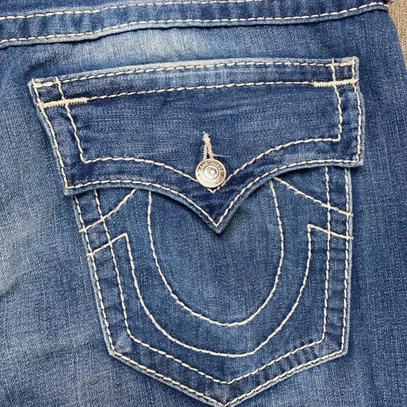 True Religion Straight Natural Big T Flap Denim Jeans Men's 40 Mid Rise Blue NWT